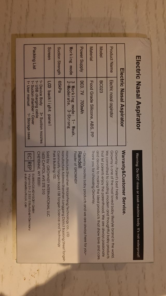 Aspirador Nasal Eléctrico para Bebé GROWNSY