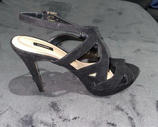 Sandalias Mango Tacón Terciopelo Negro 12cm