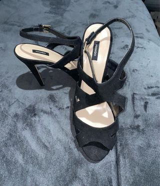 Sandalias Mango Tacón Terciopelo Negro 12cm