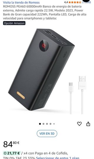 Power Bank 60.000 mAh Gran Capacidad