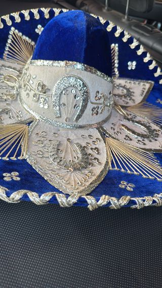 Sombrero Charro Mariachi Azul Dorado, hay 2u.
