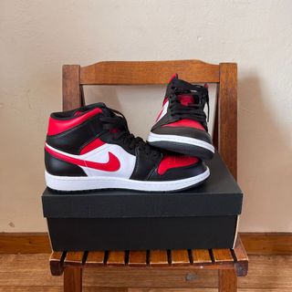 Jordan 1 Mid Zapatillas Negras Rojas Blancas