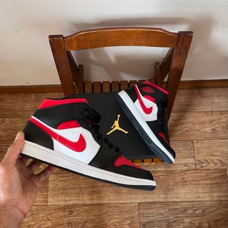Jordan 1 Mid Zapatillas Negras Rojas Blancas