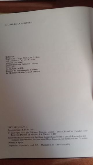 EL LIBRO DE LA ZARZUELA (1982) - Ediciones Daimon