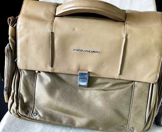 Maletín Piquadro Beige Cuero y Tela