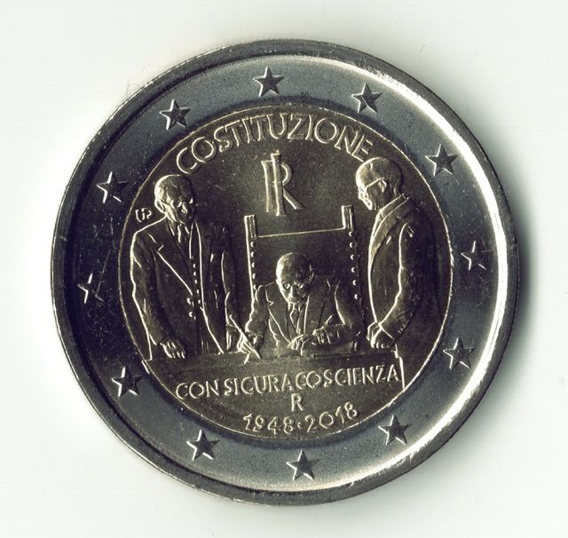 Moeda de 2 euros Itália 2018. UNC. Constituição