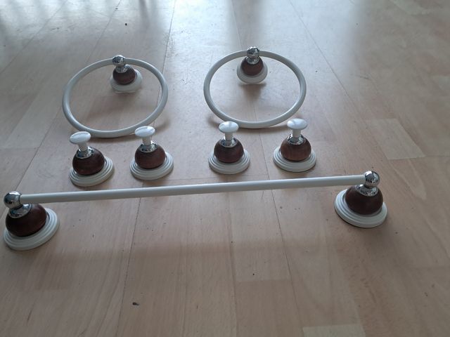 Juego Accesorios Baño Madera y Metal