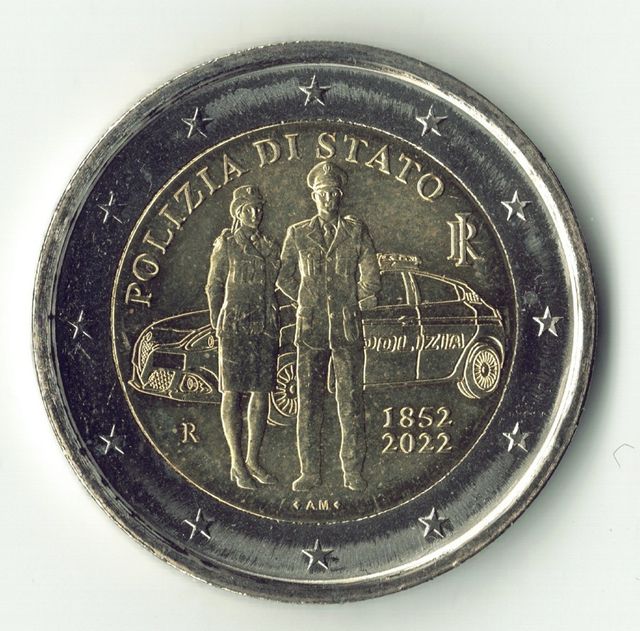 Moeda 2 Euro Itália 2022. UNC. Polícia Nacional