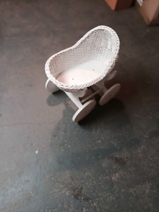 Carrito Cuna Mecedora Madera Blanco