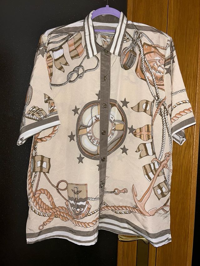 Camisa estampada mujer beige y marrón