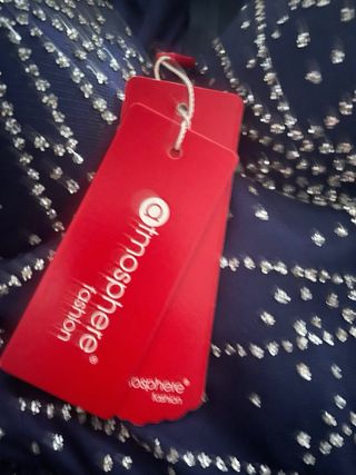 Vestido fiesta pedrería azul y plata