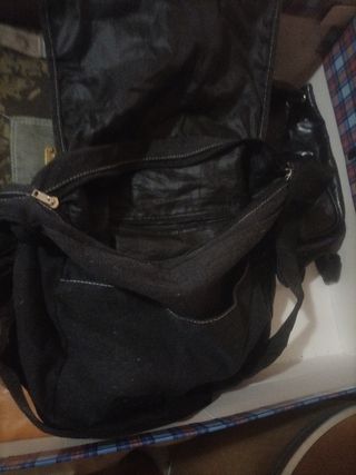 Bolso bandolera tela gris y negro