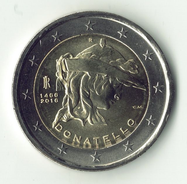 Moeda 2 Euro Itália 2016, UNC, Donatello