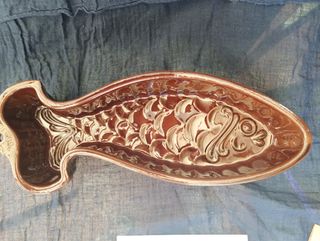 Cazuela pez vintage cerámica marrón