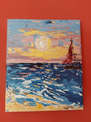 Quadro acrilico su tela mare e barca