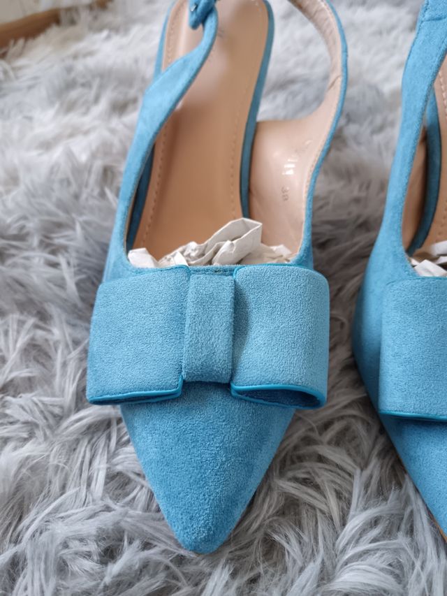 Zapato Destalonado Ante Azul Talla 38