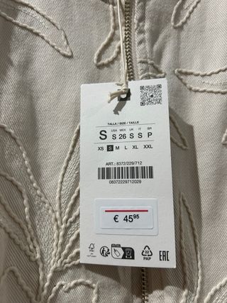 Chaqueta Zara Bordada Beige Talla S