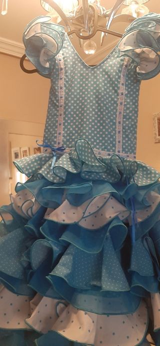 Traje de flamenca niña azul y blanco
