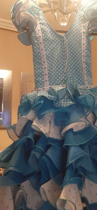 Traje de flamenca niña azul y blanco
