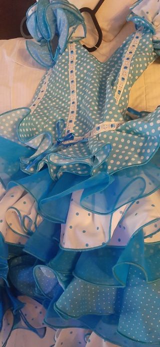 Traje de flamenca niña azul y blanco
