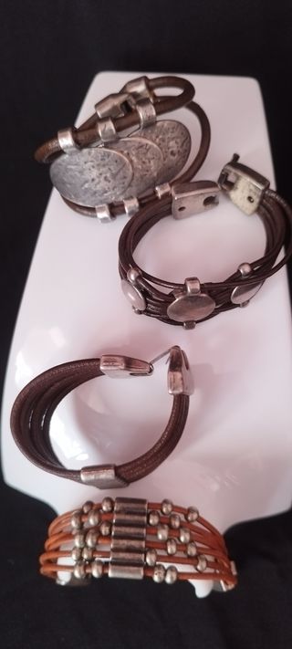  Pulseras Cuero y Plata
