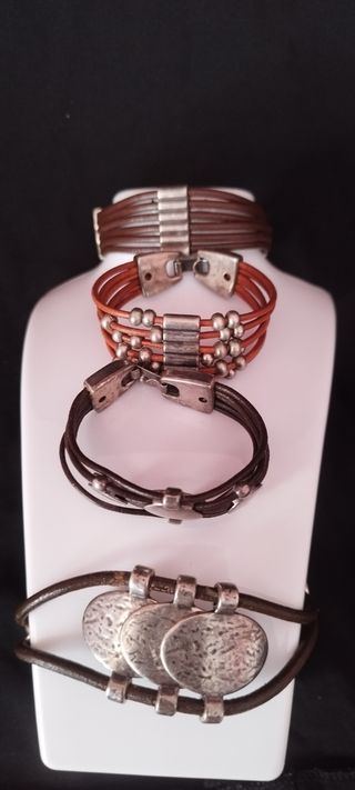 Pulseras Cuero y Plata