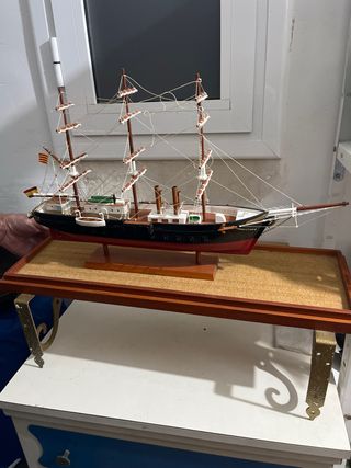 Maqueta Barco Vela Hecha a Mano con soporte