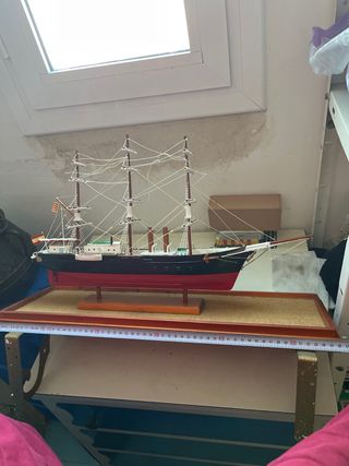 Maqueta Barco Vela Hecha a Mano con soporte