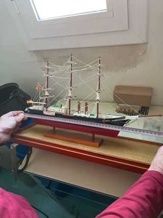 Maqueta Barco Vela Hecha a Mano con soporte