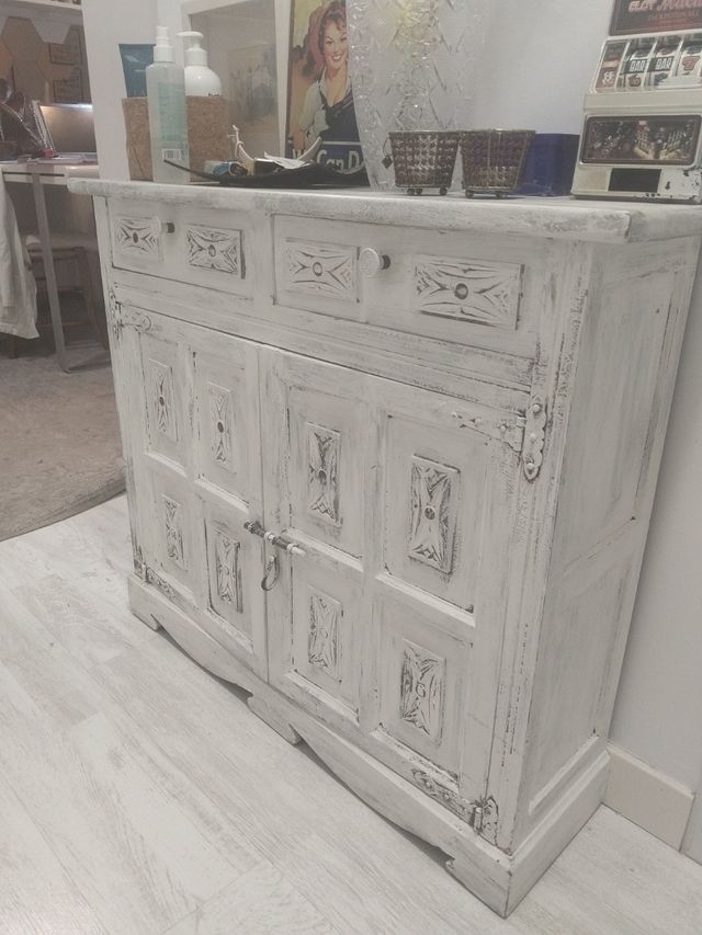 Mueble recibidor madera y cristal