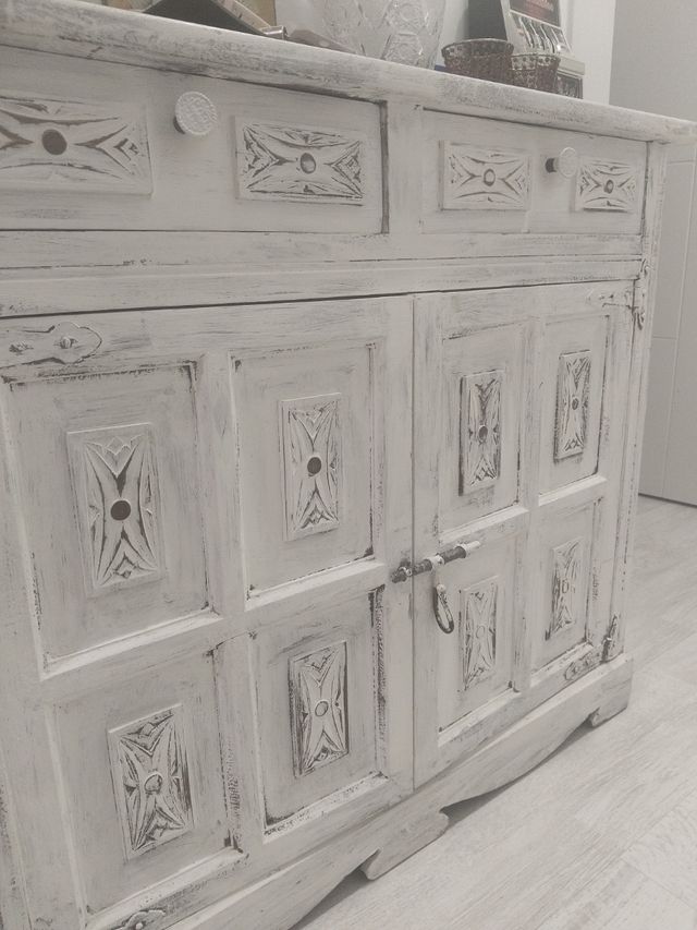 Mueble recibidor madera y cristal