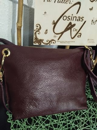 Bolso Piel Granate Tachuelas The Genuine Leather