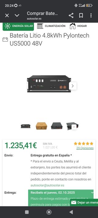 Batería Litio Pylontech US5000 4.8kWh 48V