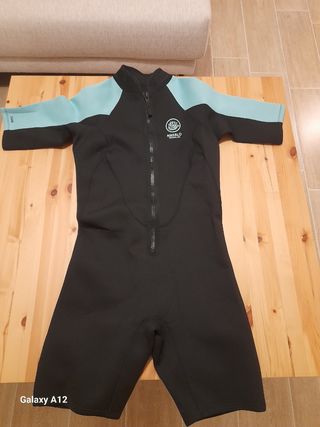 Traje neopreno corto mujer negro/turquesa 