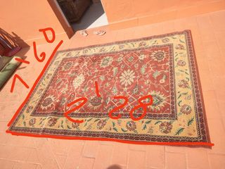 Tappeto in lana beige e rosso
