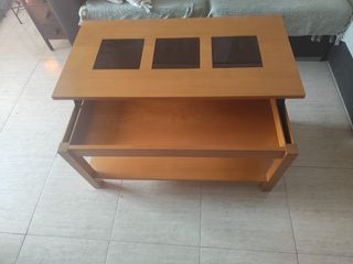 Mesa de centro elevable madera y cristal