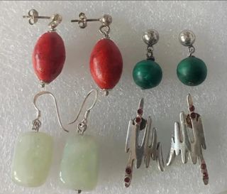 Pendientes Plata Ley Corales Rojos y Malakita