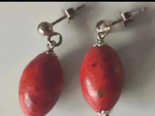 Pendientes Plata Ley Corales Rojos y Malakita