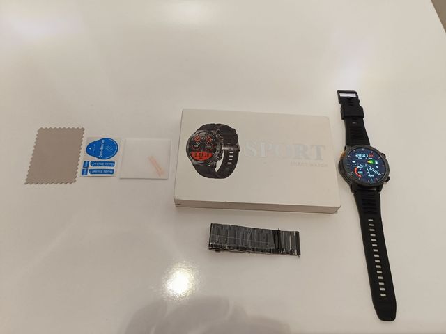 Reloj Inteligente Deportivo Negro + correa acero