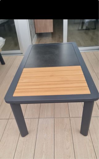 Mesa centro exterior de aluminio, gris. Nueva