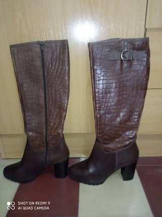 Botas altas piel mujer marrones