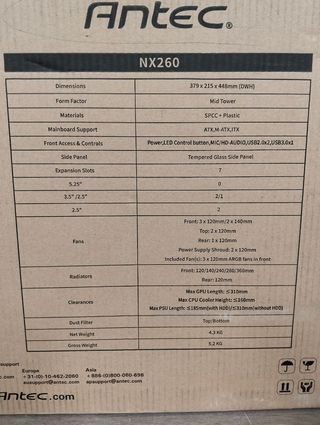 Caja Antec NX260 Mid-Tower ATX ARGB Vidrio