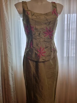 Conjunto de fiesta verde y rosa
