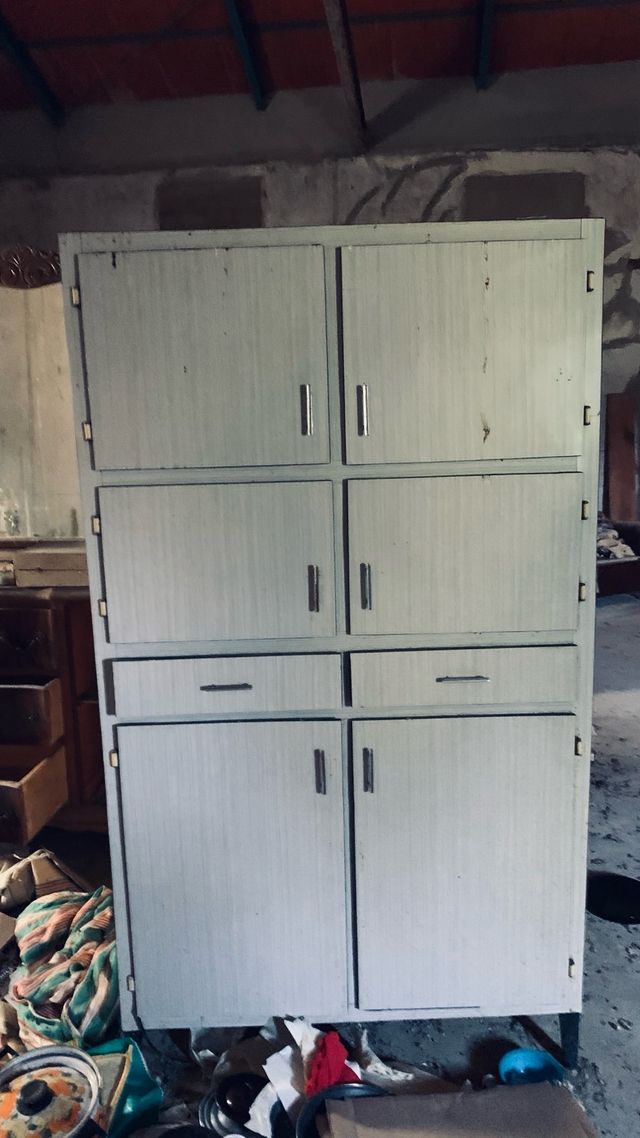 Armadio da cucina vintage in metallo beige