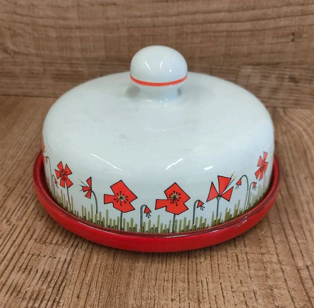 Portaburro ceramica Grifo Deruta fiori rossi