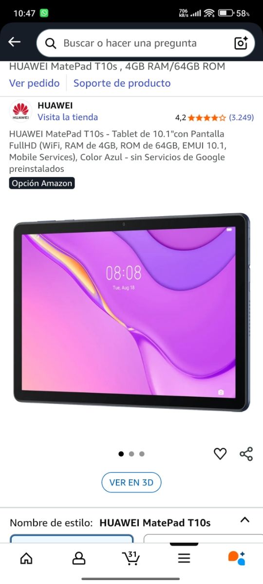 Tablet Huawei Matepad T10s Negra