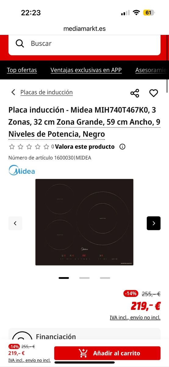 Placa Inducción Midea MIH740T467K0