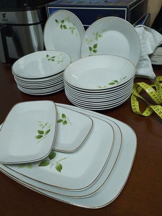 Vajilla Tanagra Porcelana Hojas Verdes