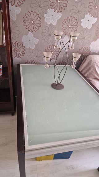 Mesa comedor extensible cristal y metal