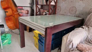 Mesa comedor extensible cristal y metal